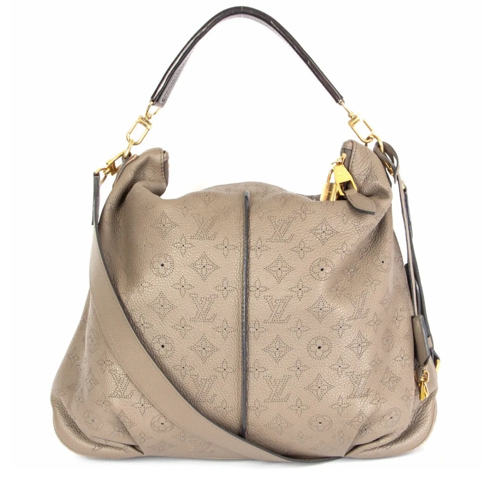 Authentic Louis Vuitton Ombre taupe Mahina leather SELENE MM Shoulder Bag